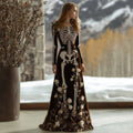Comstylish Women's Vintage Skull Rose Comfortable Elegant Velvet Maxi Dress