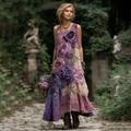 Classy Gradient Purple Lavender And Floral Embroidered Linen Maxi Dress