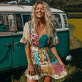 Countryside Style Collection Classy Patchwork Floral Pattern Art Linen Tank Dress