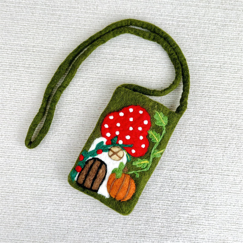 Comstylish Vintage Forest Mushroom Cottage Handmade Felt Bag