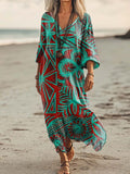 Women's Irregular Line Floral Art Print Pocket Cotton Dresses