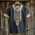 Men's Viking Celtic Knot Applique Embroidery Art Linen T-shirt artswardrobe