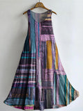 Women's Ethnic Patchwork Art Pattern Print Sleeveless Cotton Pocket Dr