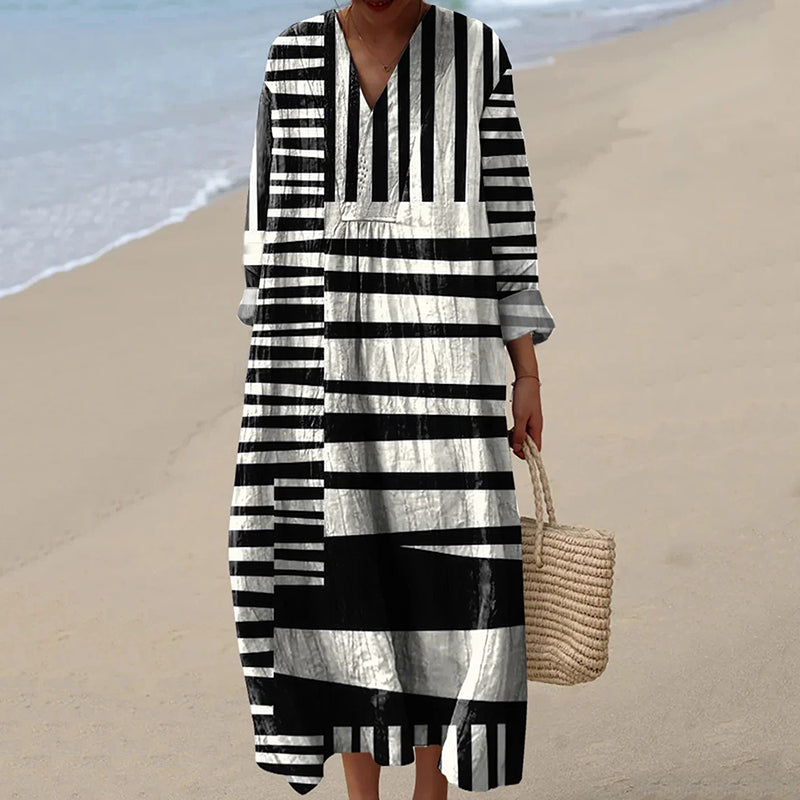 Comstylish Women's Vintage Abstract Geometry Art Print Cotton Dress