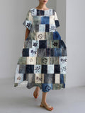 Vintage Floral Boho Women's Linen Maxi Dress artswardrobe