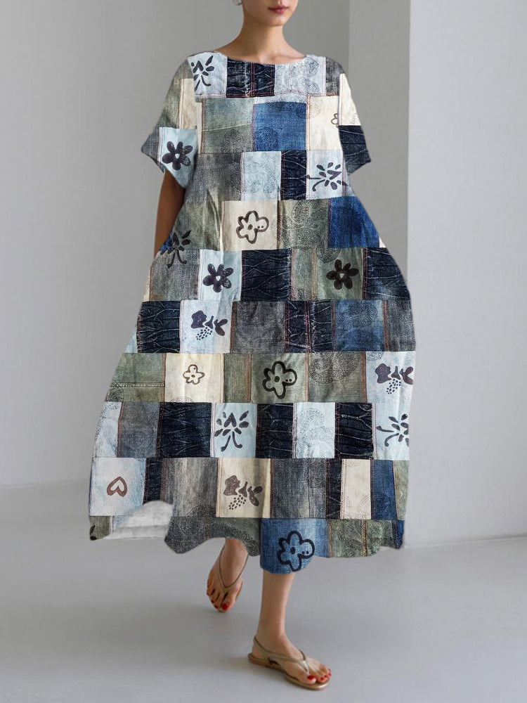 Vintage Floral Boho Women's Linen Maxi Dress artswardrobe