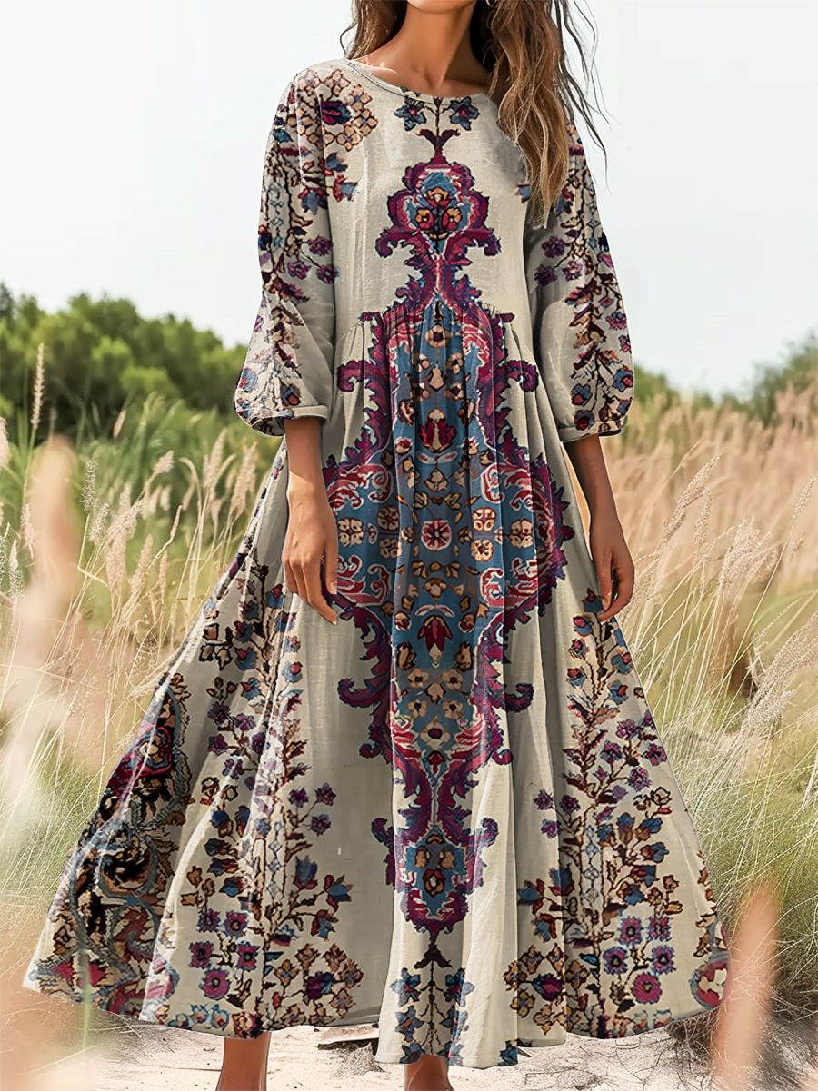 Women's Floral Art Print Cotton Crew Neck Dress