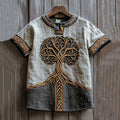 Men's Viking Celtic Embroidery Linen T Shirt artswardrobe