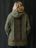 Vintage Irish Celtic Jacquard Cozy Chunky Hooded Cardigan elevenforest