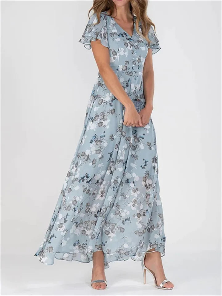 KS | Printed midi dresses with long sleeves and V-neckline