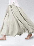 Comstylish Japanese Fish Scales Pattern Linen Blend Flowy Wide Skirt