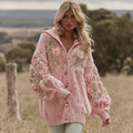Women's Vintage Flower Embroidery Art Hooded Sweater Cardigan