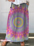 Women's Fantasy Kaleidoscope Print Linen Pocket Skirt