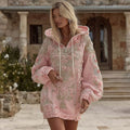 Comstylish Women's Vintage Floral Embroidery Art Long Sleeve Hooded Mini Dress