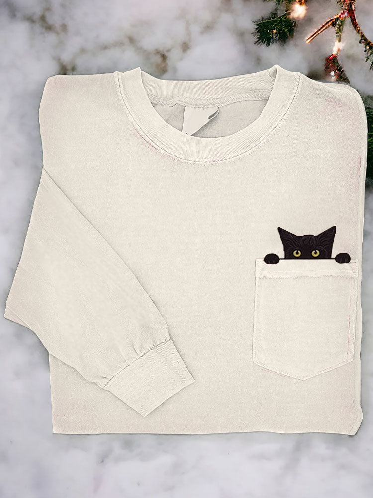 Women's Casual Funny Black Cat Print T-Shirt elevenforest