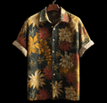 Bohemian Style Plant And Flower Pattern Men's Retro Cotton And Linen Shirt artswardrobe