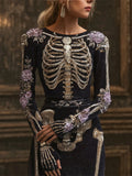 Comstylish Glamorous Skull Floral Sequin Art Women's Maxi Dress