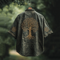 Men's Viking Tree Of Life Embroidery Pattern Linen Shirt artswardrobe