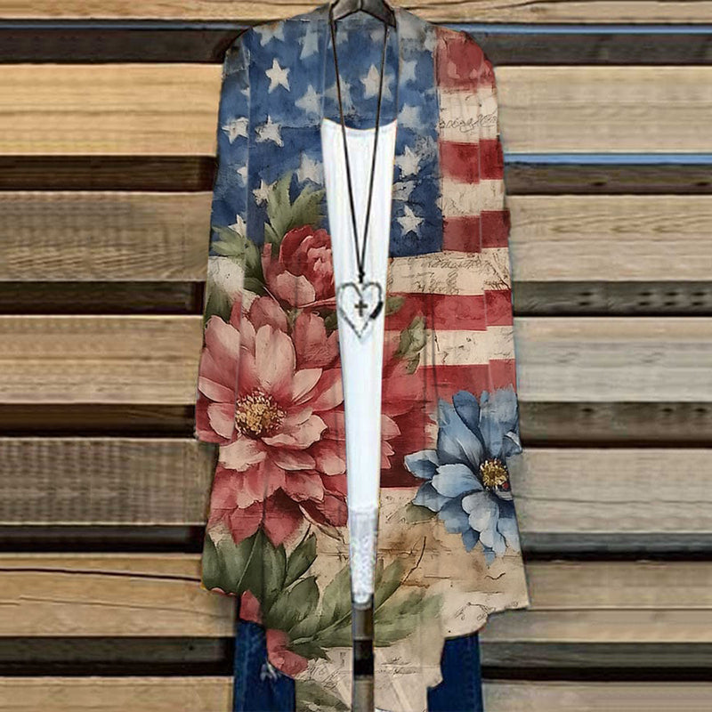 Women's Vintage Independence Day Floral Print Cardigan artswardrobe
