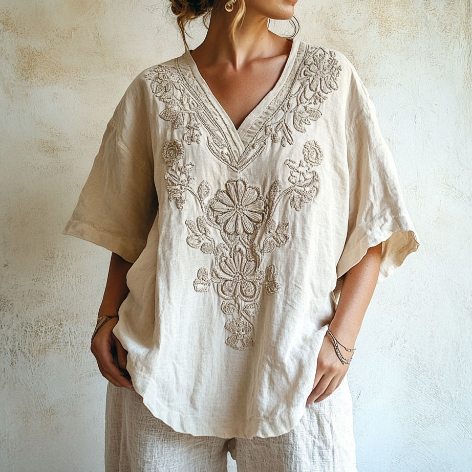 Vintage Floral Lace Art Comfy V Neck T Shirt artswardrobe