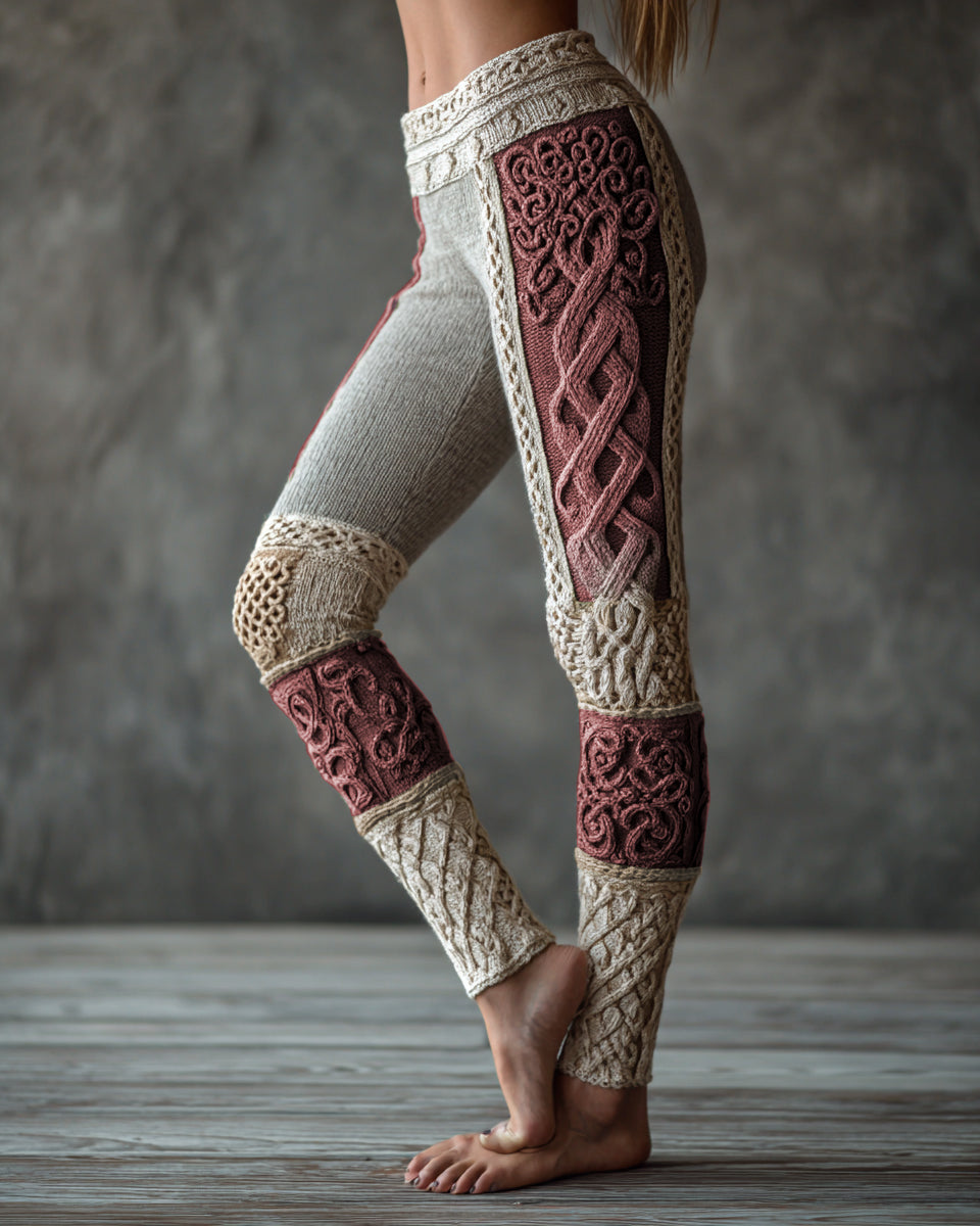 Vintage Tree Of Life  Celtic Knit Art Cozy Leggings artswardrobe