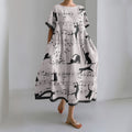 Abstract Cute Cat On Sheet Music Print Loose Midi Dress elevenforest