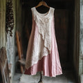 Vintage Lace Patchwork Cozy Linen Tank Dress artswardrobe