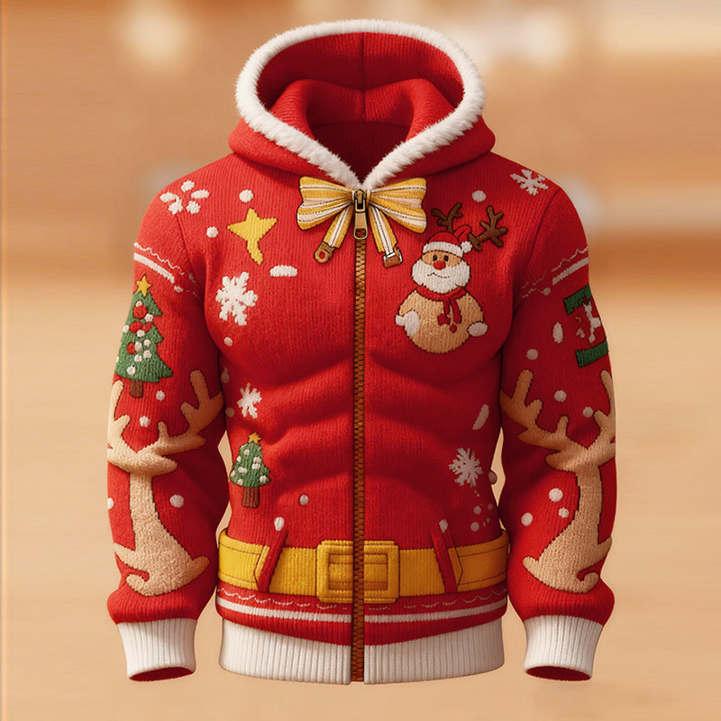 Comstylish Men's Snowman And Christmas Tree Pattern Comfortable Plush Hoodie