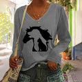 Funny Horse Dog Cat Print Long Sleeve T-Shirt elevenforest