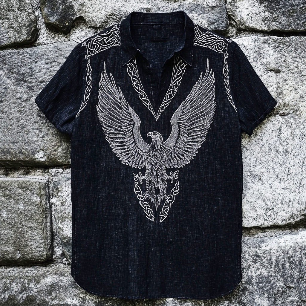 Men's Eagle Totem Celtic Knot Lapel Short Sleeve Shirt artswardrobe