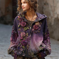 Women's Vintage Rose Floral Knitted Warm Zipper Cardigan artswardrobe