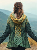Forest Leaf Inspired Celtic Gradient Chunky Hooded Cardigan elevenforest