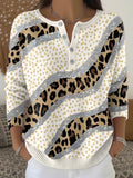 Women'S Casual Button-Down Collar Printed Knitted Top 