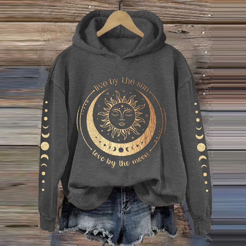 Comstylish Women's Vintage Live By The Sun Love By The Moon Hoodie