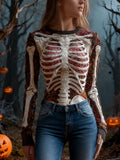 Comstylish Women's Halloween Retro Skeleton Print Top