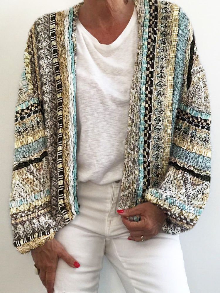 Women's Boho Floral Knit Sweater Cardigan artswardrobe