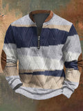 Men's Retro Western Design Jacquard Fabric Zipper Neck Sweatshirt elevenforest