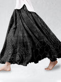 Comstylish Vintage Japanese Sashiko Linen Blend Flowy Wide Skirt