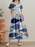 Comstylish Vintage Fish Japanese Art Linen Maxi Dress