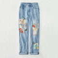 Comstylish Vintage Floral Dragonfly Patch Embroidery Art Design Jeans