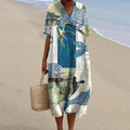 Comstylish Women's Fish Art Cartoon Pattern Art Print Casual Midi Dress