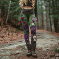 Women's Vintage Skull And Rose Patchwork Comfortable Leggings artswardrobe