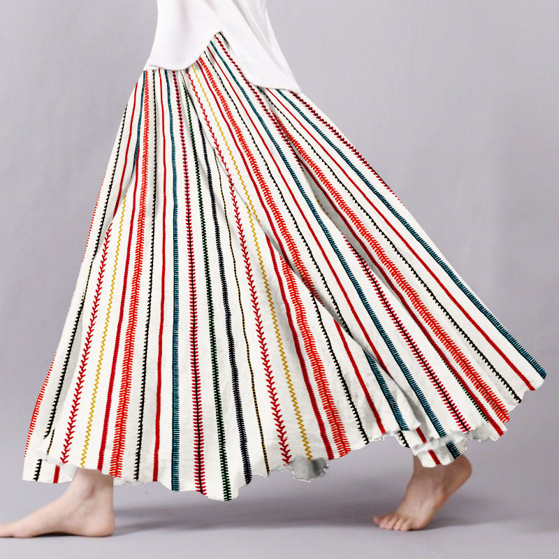 Vintage Bohemian Colorful Striped Cozy Linen Skirt artswardrobe
