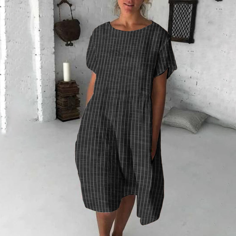 Comstylish Women Vintage Stripes Art Midi Dress