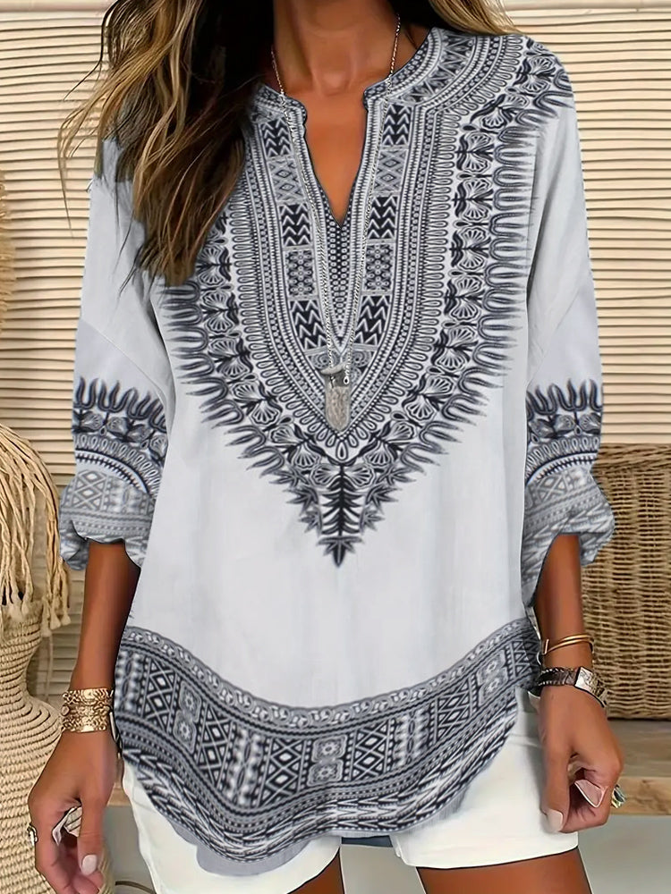 Comstylish Classic Ethnic Pattern Bohemian Print Women's Long Sleeve Shirt