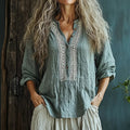 Bohemian Linen Floral Art Print  Long Sleeve Shirt artswardrobe