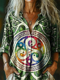 Women's Celtic Art Print Casual Cotton Linen Shirt