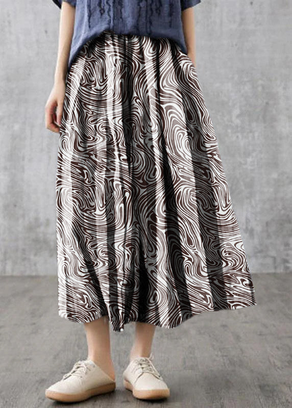 White Flowers Retro Striped a Line Summer Skirts Linen