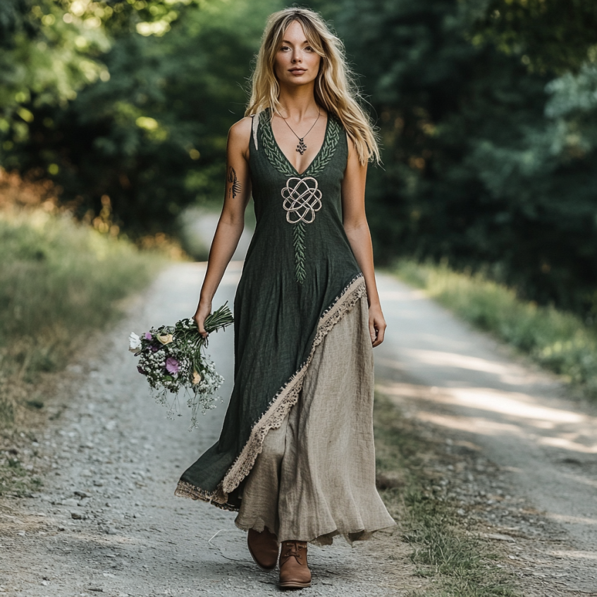 Vintage Viking Tribal Celtic Knot Art Linen Tank Dress artswardrobe