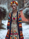 Comstylish Vintage Mexican Inspired Colored Striped Sweater Cardigan